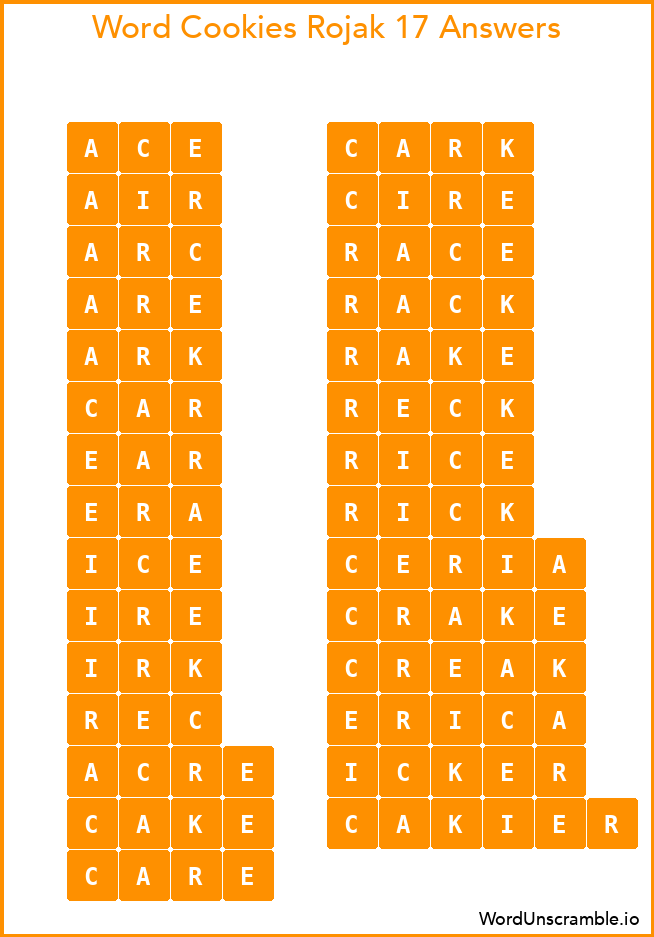 Word Cookies Rojak 17 Answers