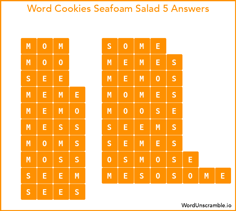 Word Cookies Seafoam Salad 5 Answers