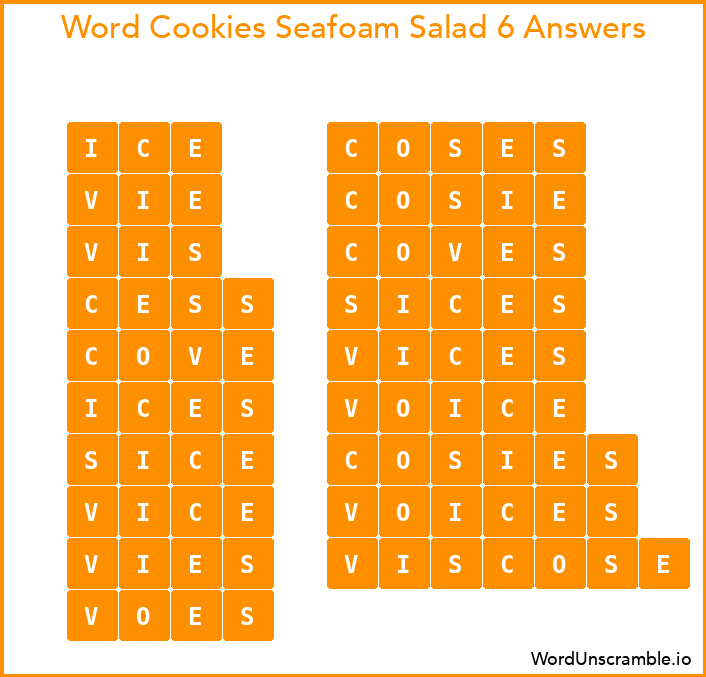 Word Cookies Seafoam Salad 6 Answers