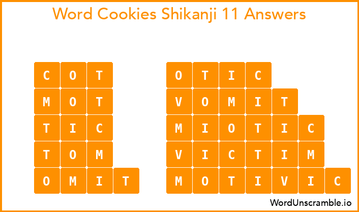 Word Cookies Shikanji 11 Answers