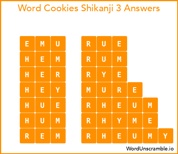 Word Cookies Shikanji 3 Answers