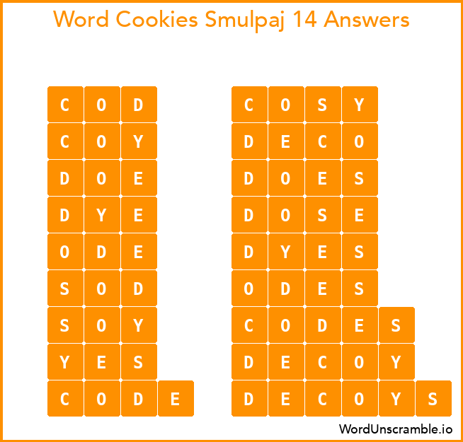 Word Cookies Smulpaj 14 Answers
