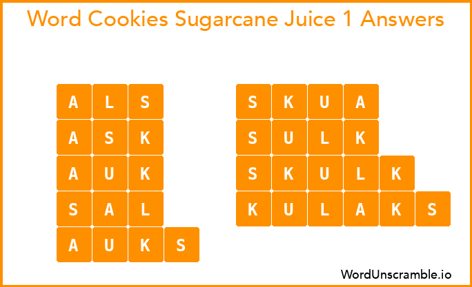 Word Cookies Sugarcane Juice 1 Answers