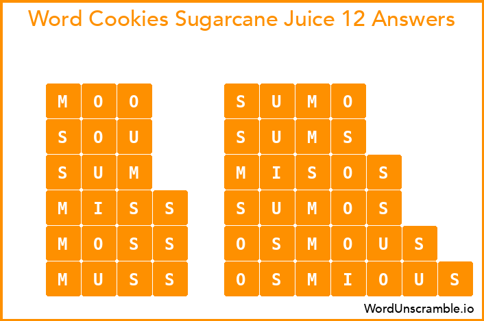 Word Cookies Sugarcane Juice 12 Answers