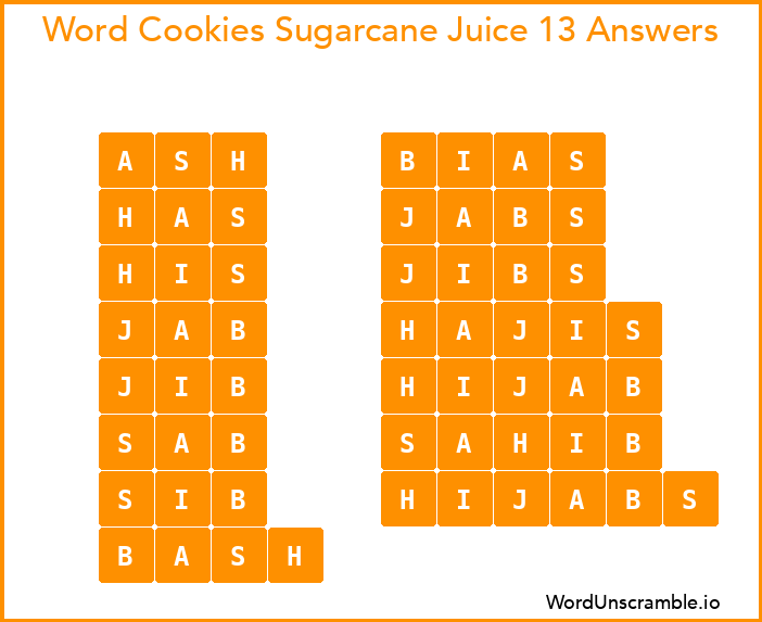 Word Cookies Sugarcane Juice 13 Answers
