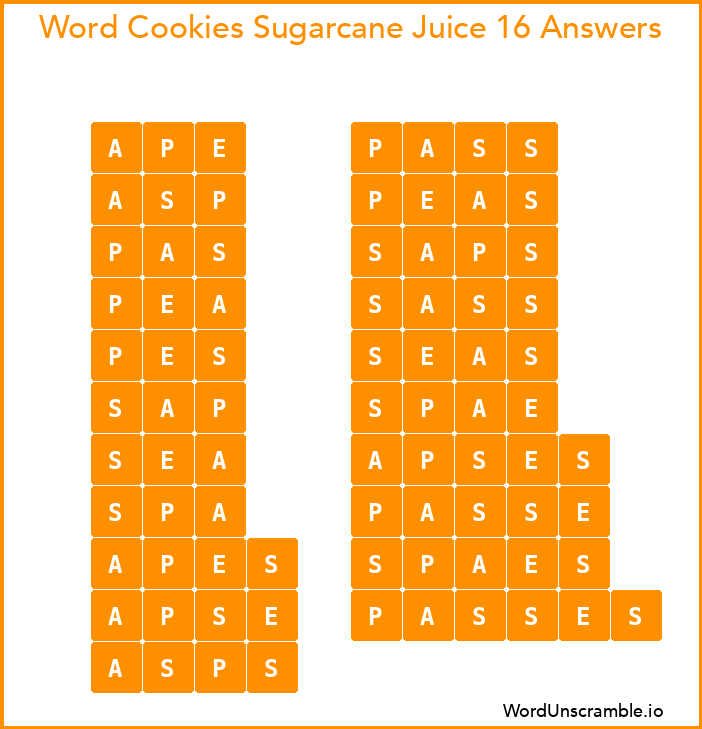 Word Cookies Sugarcane Juice 16 Answers