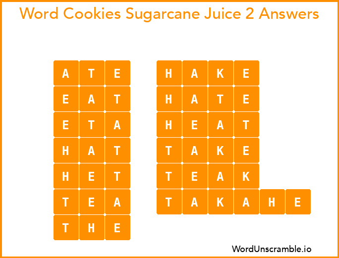 Word Cookies Sugarcane Juice 2 Answers