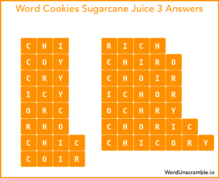 Word Cookies Sugarcane Juice 3 Answers