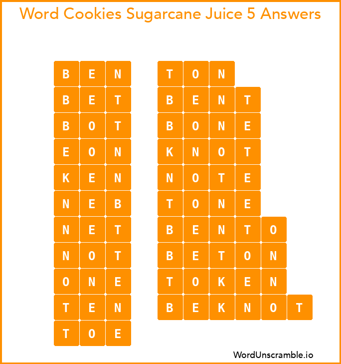 Word Cookies Sugarcane Juice 5 Answers