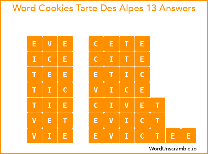 Word Cookies Tarte Des Alpes 13 Answers