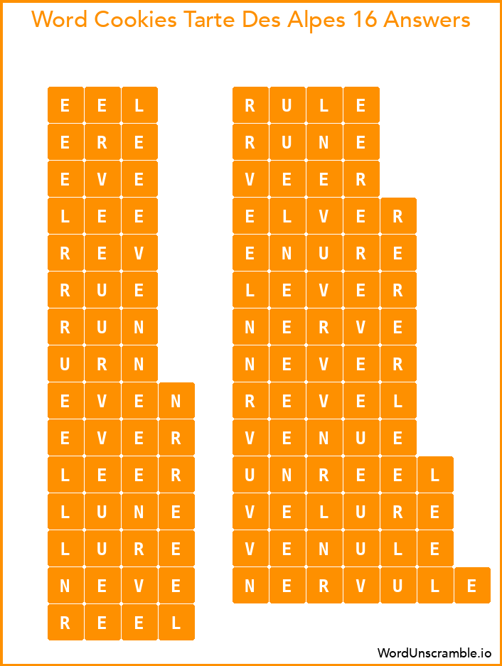Word Cookies Tarte Des Alpes 16 Answers