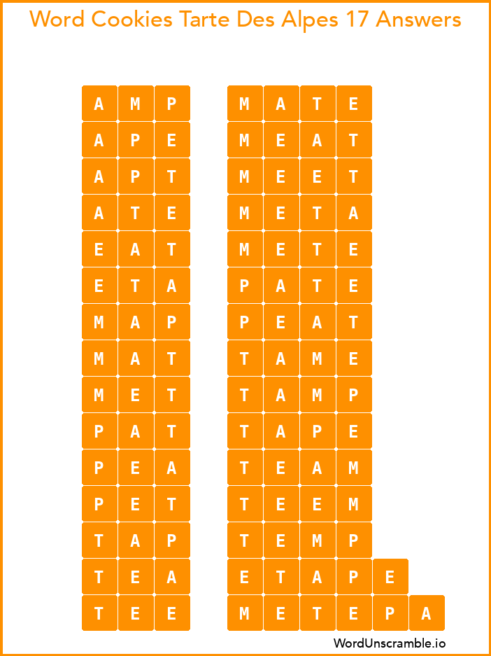 Word Cookies Tarte Des Alpes 17 Answers