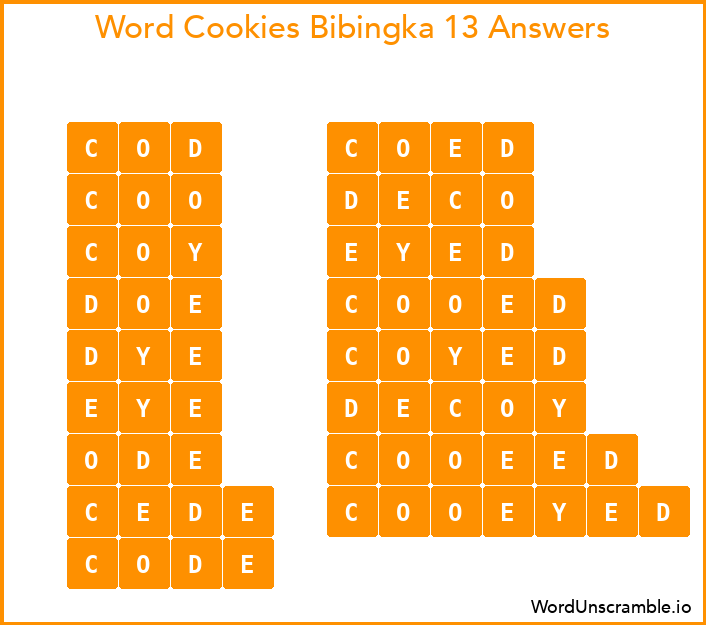 Word Cookies Bibingka 13 Answers