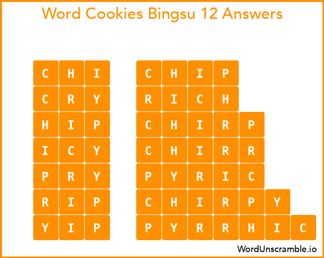 Word Cookies Bingsu 12 Answers