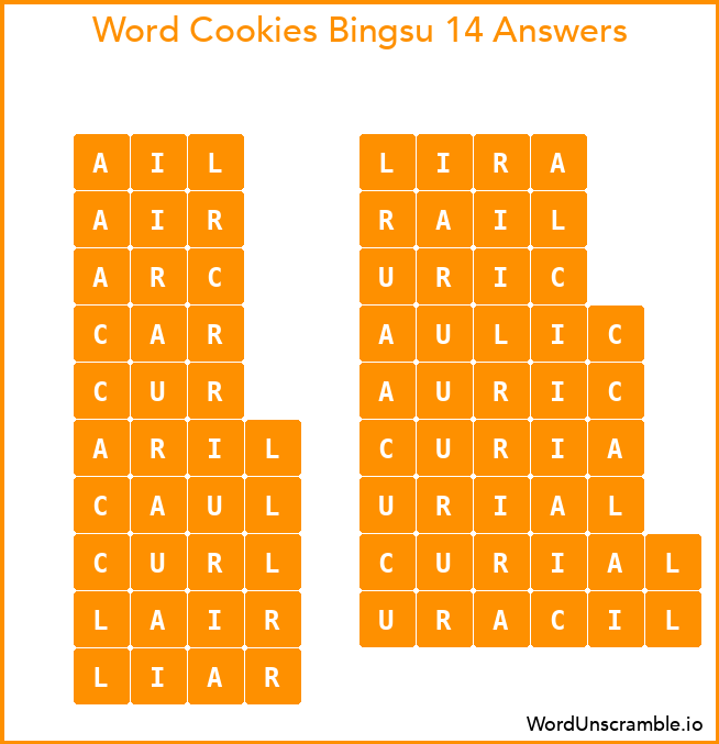 Word Cookies Bingsu 14 Answers