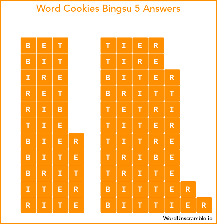 Word Cookies Bingsu 5 Answers
