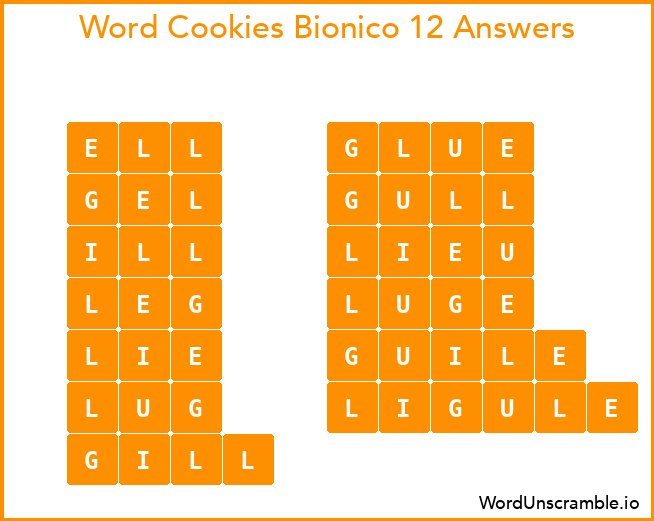 Word Cookies Bionico 12 Answers
