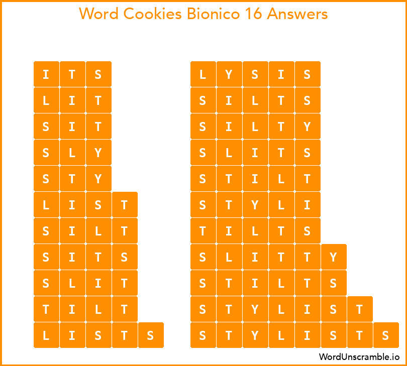 Word Cookies Bionico 16 Answers