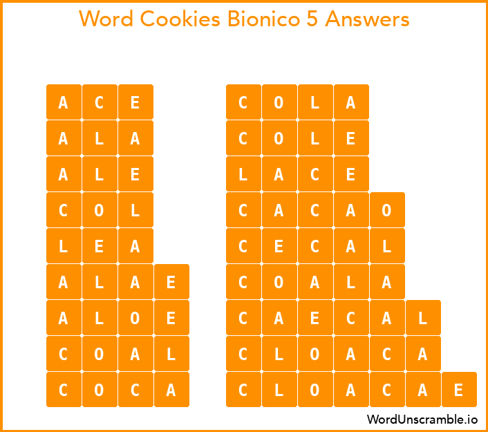 Word Cookies Bionico 5 Answers