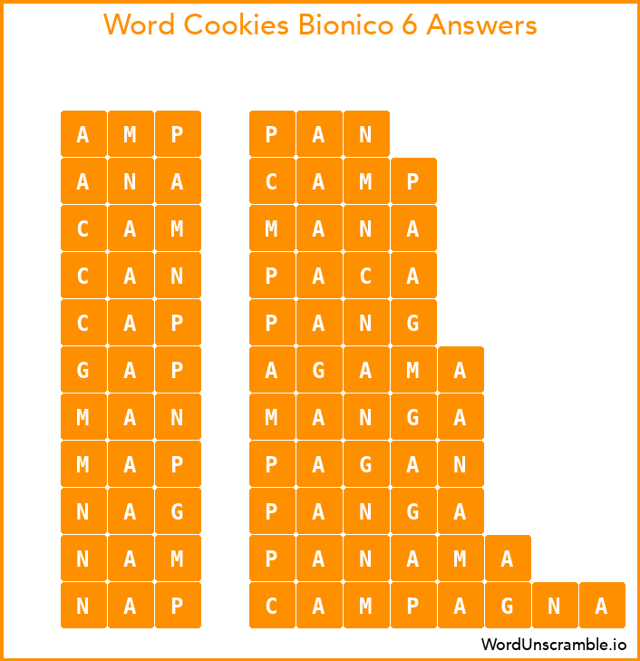 Word Cookies Bionico 6 Answers