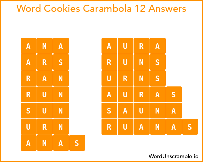 Word Cookies Carambola 12 Answers