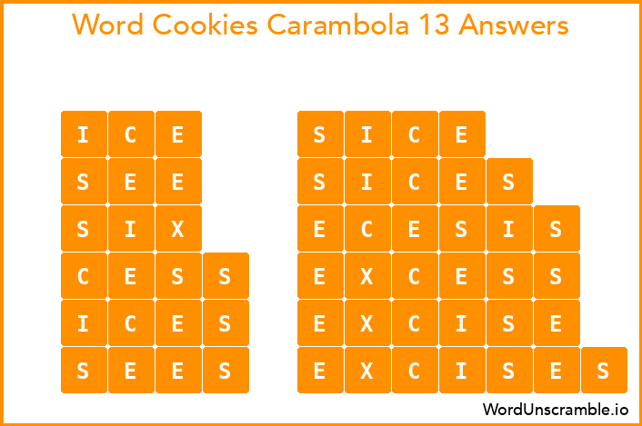 Word Cookies Carambola 13 Answers