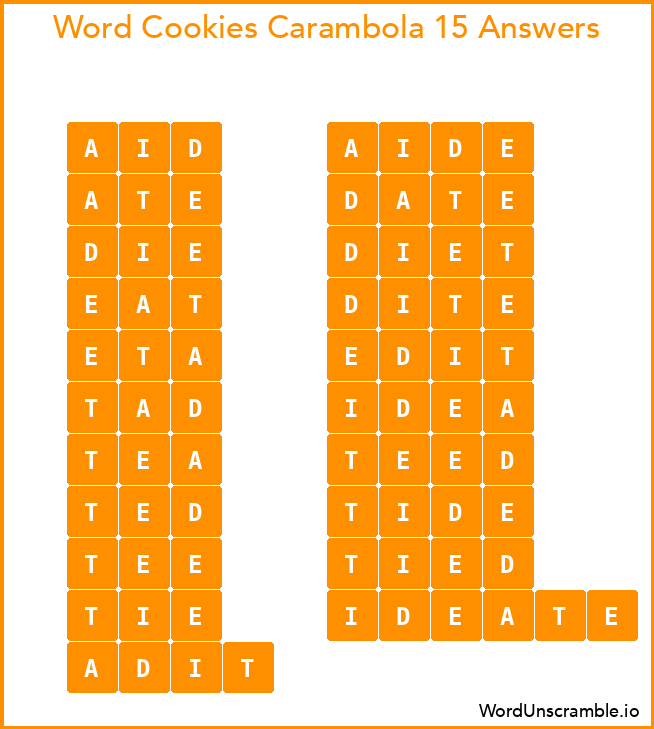 Word Cookies Carambola 15 Answers