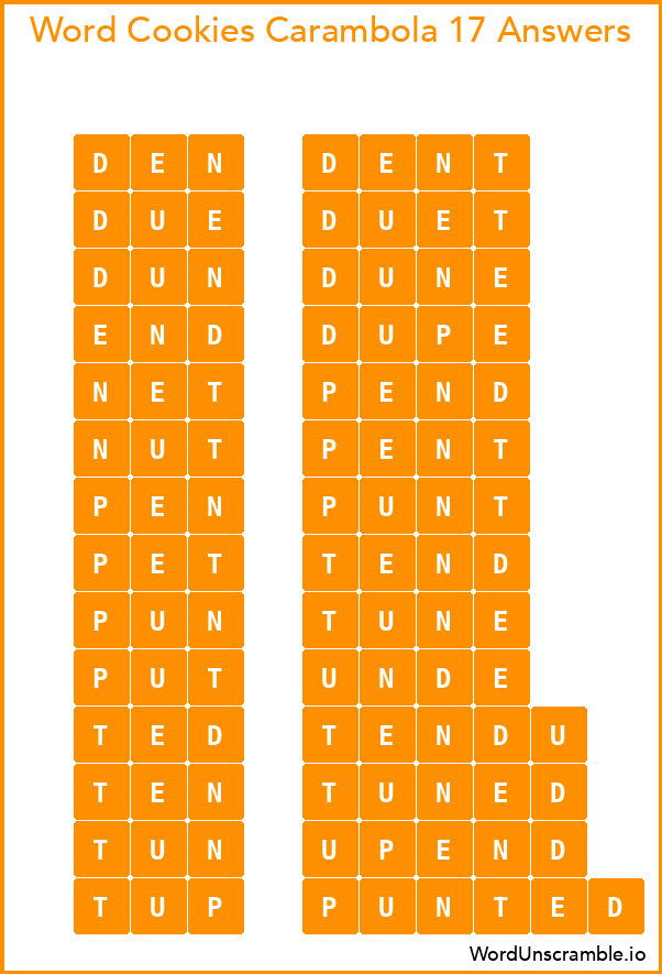 Word Cookies Carambola 17 Answers