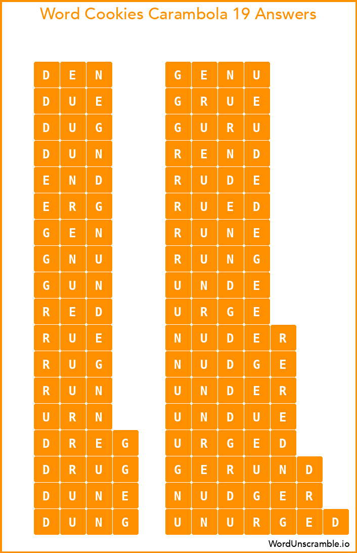 Word Cookies Carambola 19 Answers
