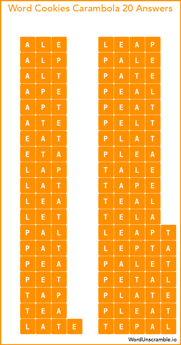 Word Cookies Carambola 20 Answers