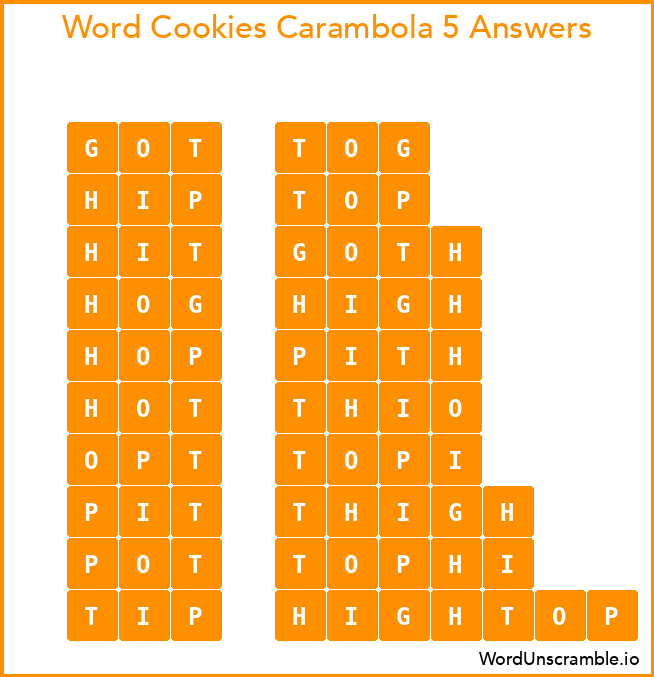 Word Cookies Carambola 5 Answers