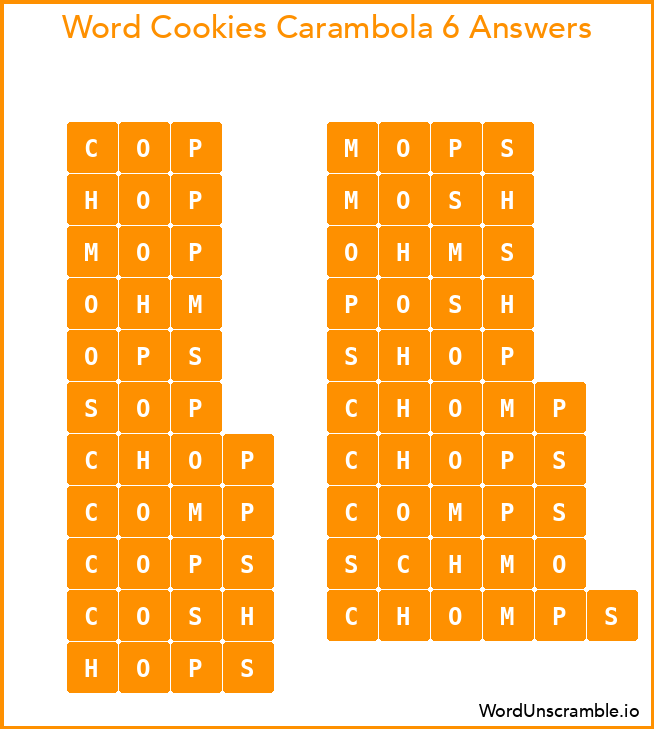Word Cookies Carambola 6 Answers
