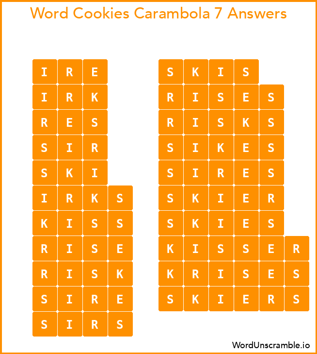 Word Cookies Carambola 7 Answers