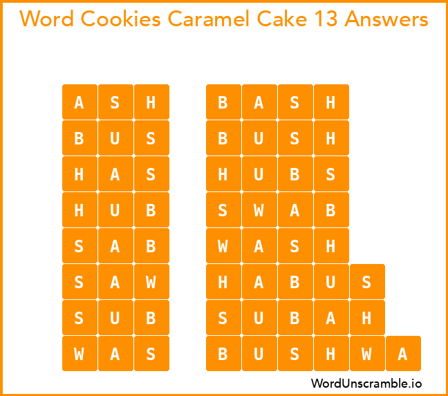 Word Cookies Caramel Cake 13 Answers