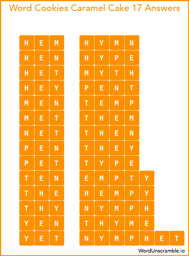 Word Cookies Caramel Cake 17 Answers