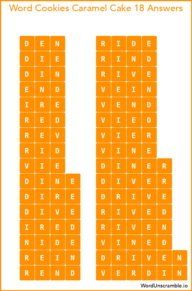 Word Cookies Caramel Cake 18 Answers