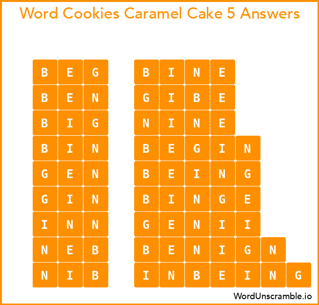 Word Cookies Caramel Cake 5 Answers