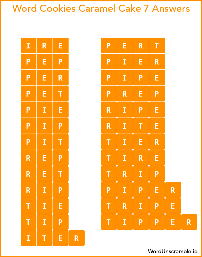 Word Cookies Caramel Cake 7 Answers