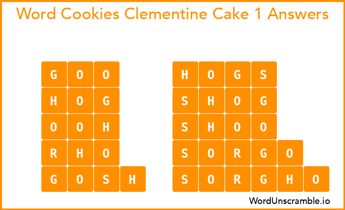Word Cookies Clementine Cake 1 Answers
