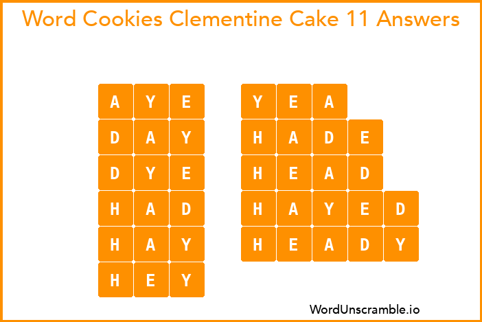 Word Cookies Clementine Cake 11 Answers