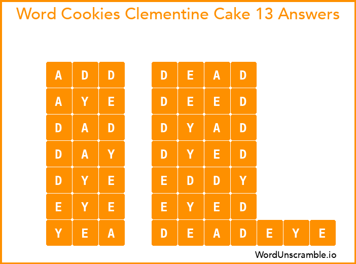 Word Cookies Clementine Cake 13 Answers