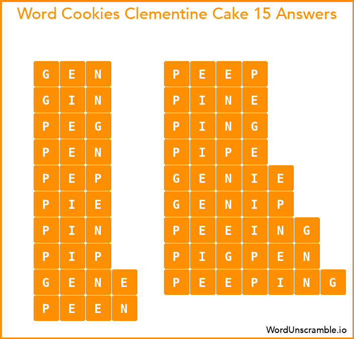 Word Cookies Clementine Cake 15 Answers