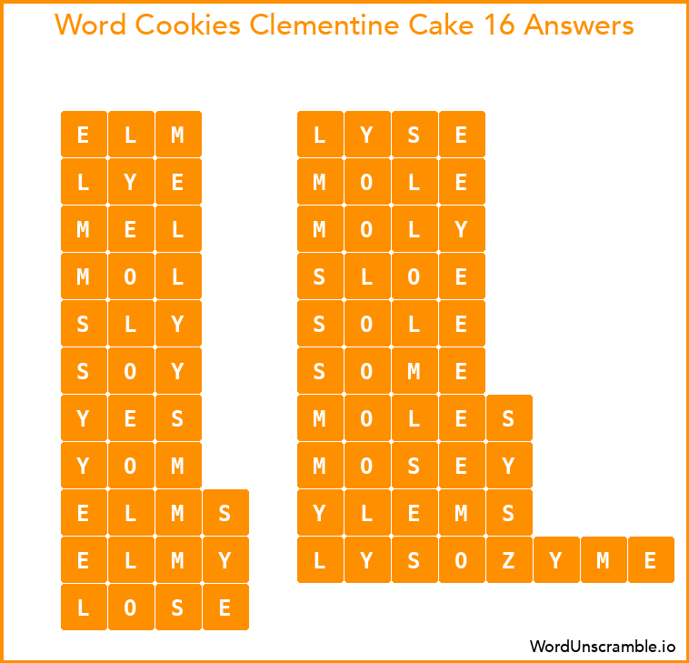 Word Cookies Clementine Cake 16 Answers