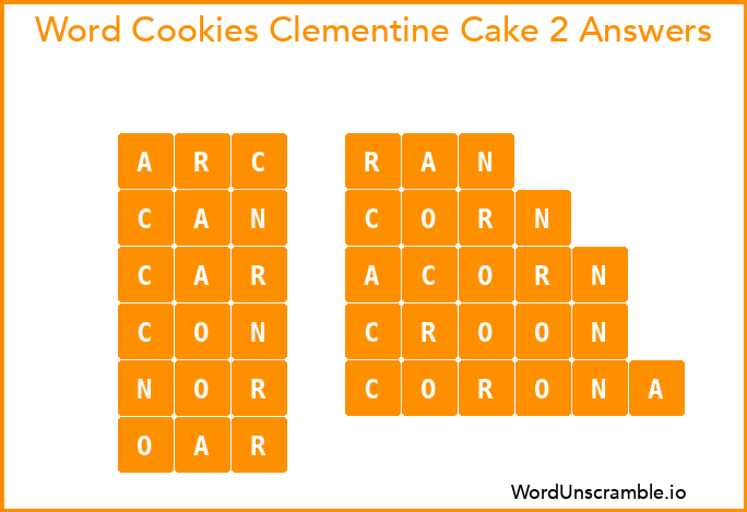 Word Cookies Clementine Cake 2 Answers