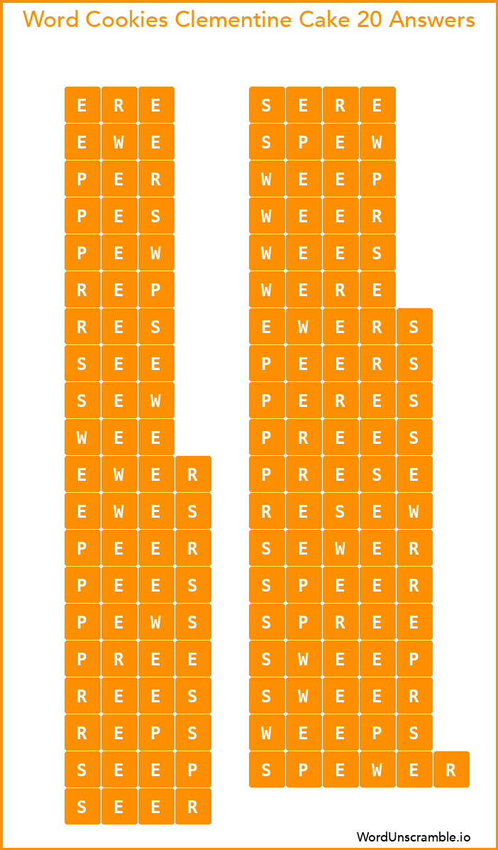 Word Cookies Clementine Cake 20 Answers
