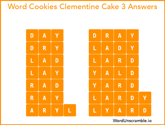 Word Cookies Clementine Cake 3 Answers