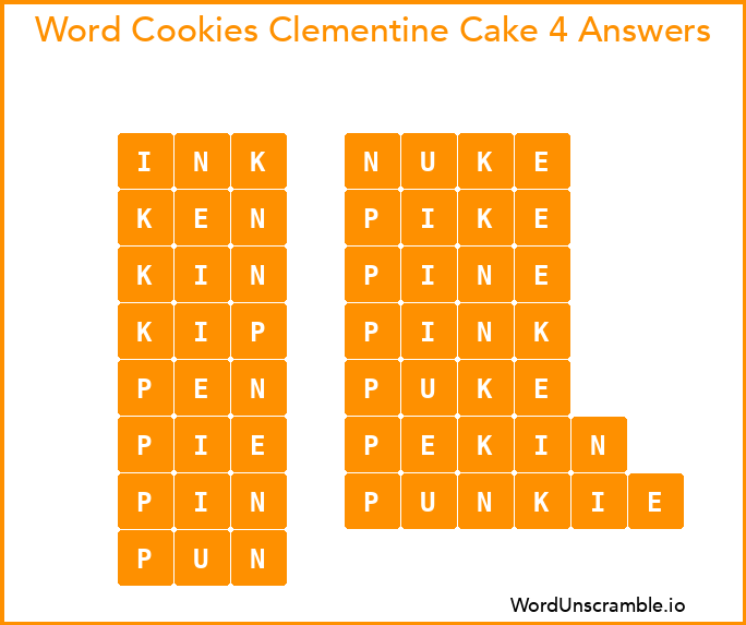 Word Cookies Clementine Cake 4 Answers