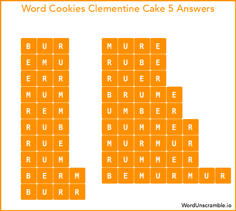 Word Cookies Clementine Cake 5 Answers