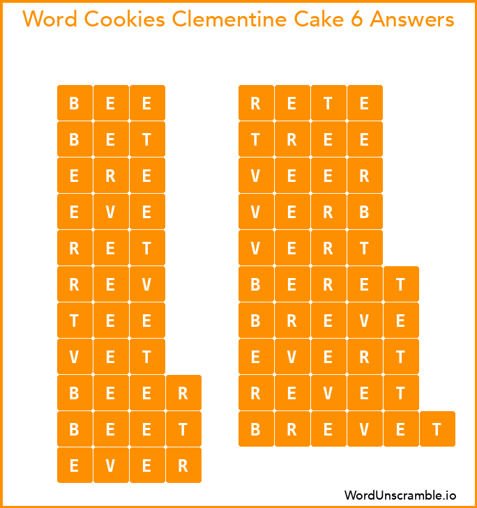 Word Cookies Clementine Cake 6 Answers