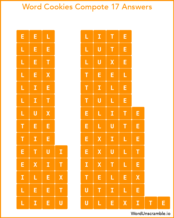 Word Cookies Compote 17 Answers